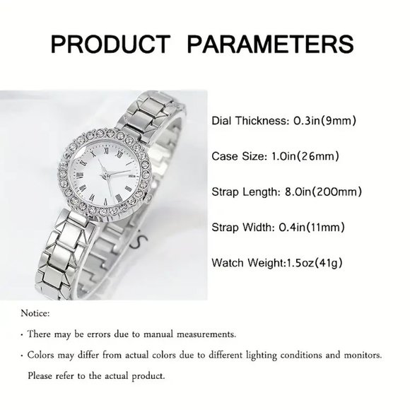 1pc Rhinestone Decor Quartz Watch Flower Pointer Analog Dress Watch & 5pcs Jewel - Picture 2 of 4